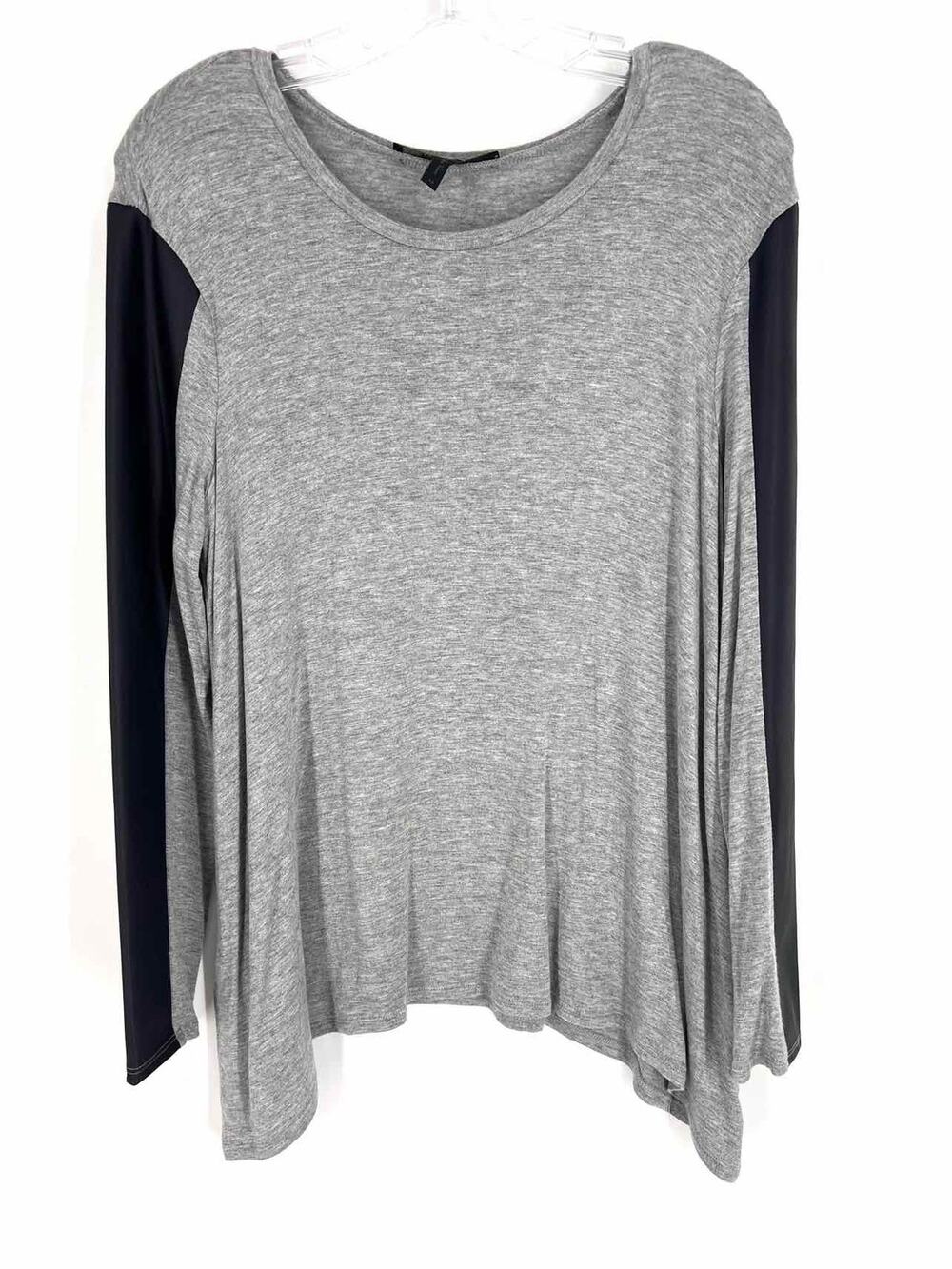BCBGMaxazria Size M Gray/Black Color Block Faux Leather Designer Top-Long Sleeve